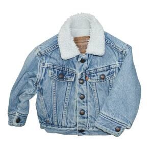 Vintage Levi’s Kids Sherpa Denim Jacket 3T Orange Tab Trucker Jean Coat
